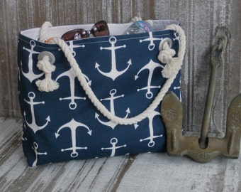 Nautical Beach Bag in Red Cabana Stripes by maggieanns on Etsy