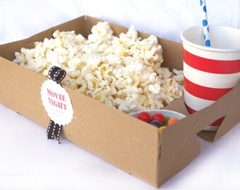 FooD TRaY with DRinK HoLDERS--set of 15-Brown Kraft-MoViE NIght--Parties--Superbowl-PicNics--add labels,ribbon