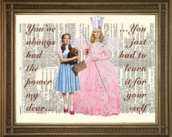 WIZARD OF OZ Dictionary Art: Dorothy and Glinda Good Witch 'You've Always Had the Power' - Hollywood Vintage Book Page Print (8 x 10")