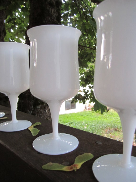 Vintage White Glass Wine Glass Milk Glass Stemware by LarrysLoot