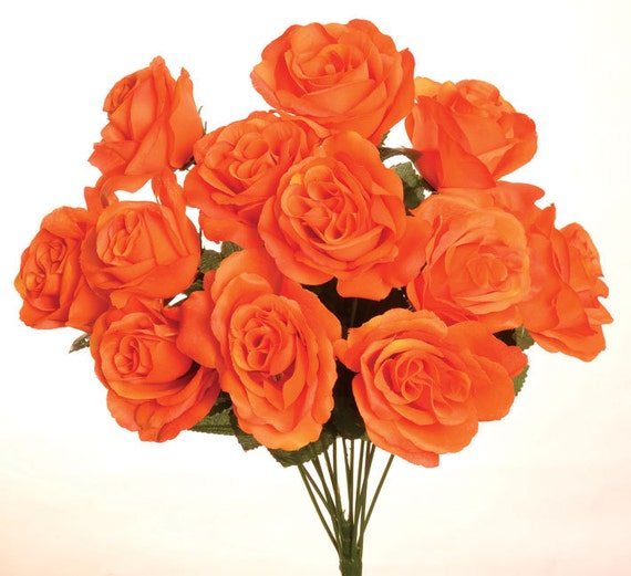 1 New Silk Orange Rose Bush 12 Orange Roses by FaveursdeMariage