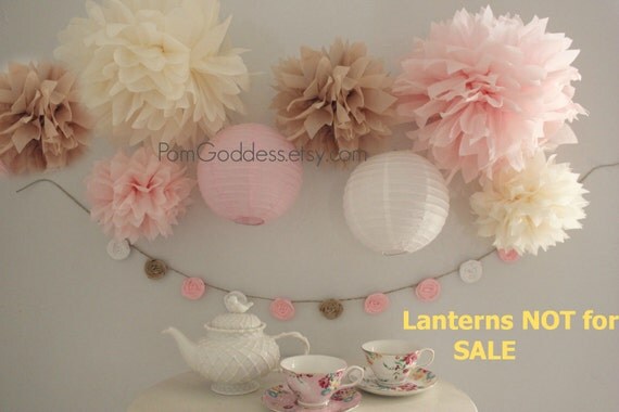 Shabby Wedding Decor,8 Tissue Poms,Shabby Birthday Decor,Chic Wedding,Blush Wedding,Cottage Chic,Reception Il_570xn