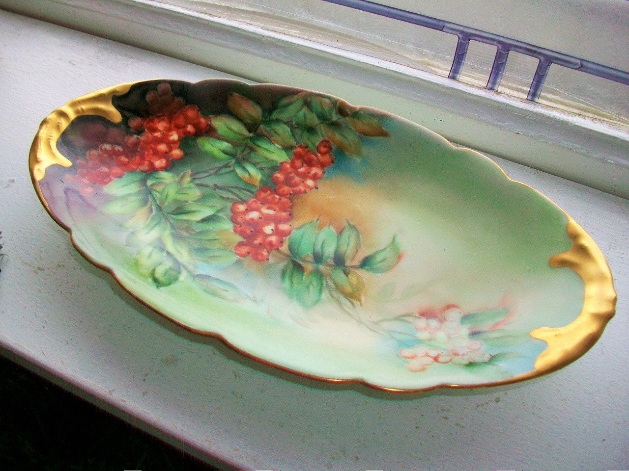 J.P. Limoge Relish Dish Candy Dish Nut Dish Vintage Porcelain Artist Signed