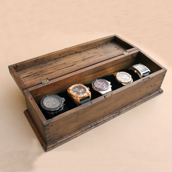 Personalized Rustic Men's Watch Box for 5 watches