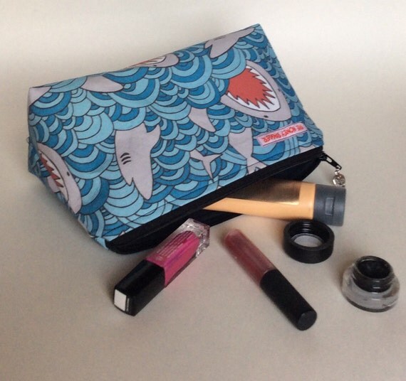 handmade unique retro shark and wave large makeup bag handmade unique retro shark and wave large makeup bag
