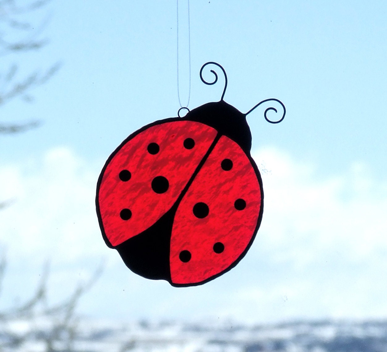 Stained Glass Red Ladybug Suncatcher