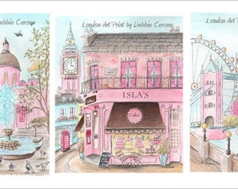 London Themed Nursery, Travel Themed Nursery, Nursery Wall Art, Kids Art, Children's Prints, London Girl Print Set, Personalized Girl Gift