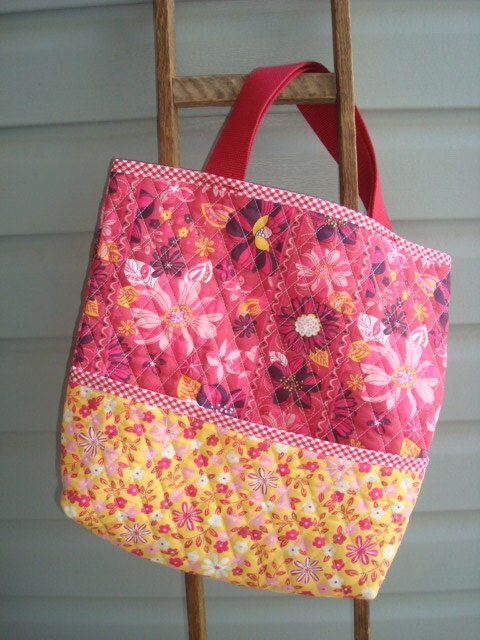 Handmade Quilted Doll or Baby Tote Bag Pink Red by mycornerroom