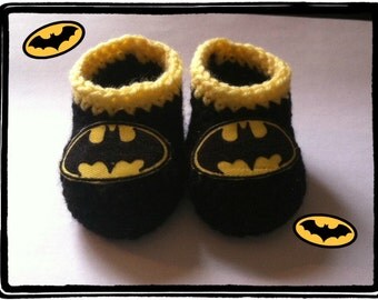 Batman Baby Booties, Batman Baby Shower Gift Newborn or 3 to 6 months, Handmade Crochet Made to Order