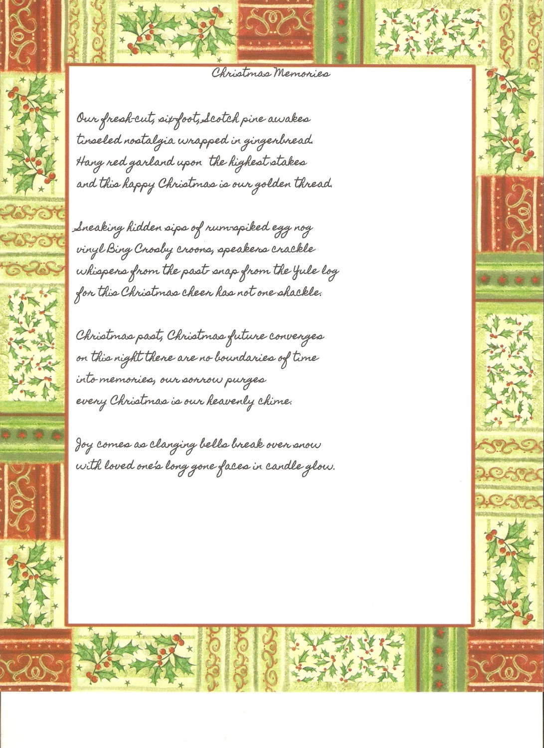 Christmas Memories Christmas Poem Printed on Your Choice of