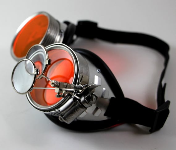 Victorian Steampunk, Mad Scientist costume goggles, "Dr. Jekyll" XVII Orange UV Reactive Lenses by OntheWingsofSteam steampunk buy now online
