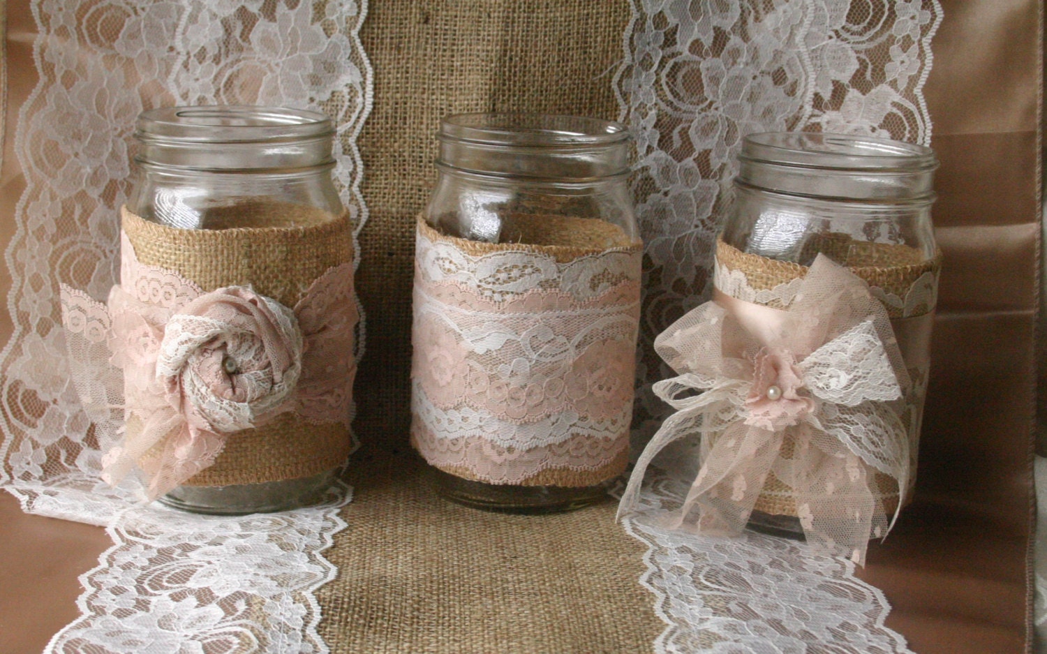 Wedding Table Shabby Chic Wedding Table Decorations burlap wedding vintage lace jars table centerpieces shabby chic