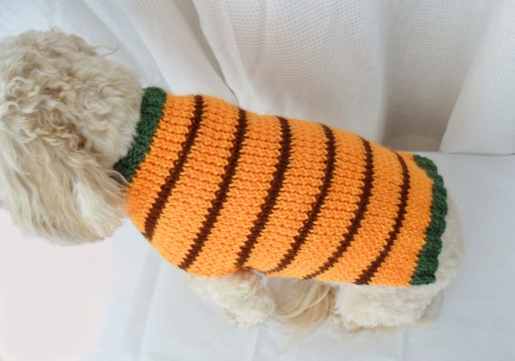 Dog sweater knitting pattern - PDF orange striped small dog sweater