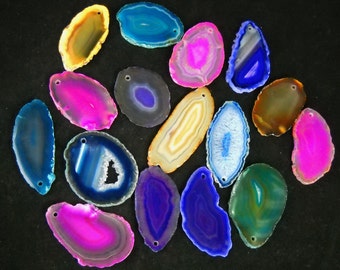 Multipack 1.5-3" agate slices DRILLED assorted colors polished slabs with holes for beads