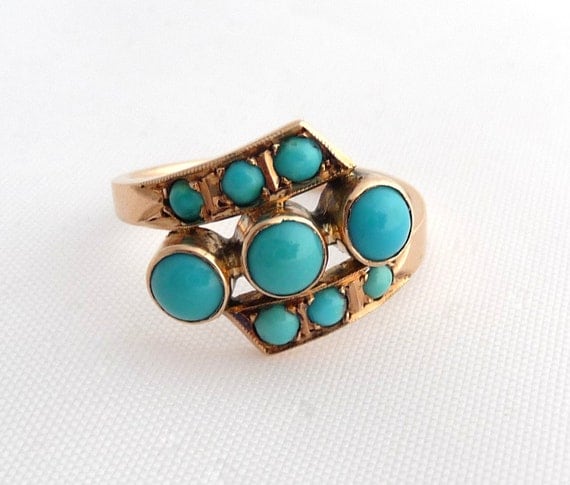 14k Rose Gold Turquoise Ring Vintage Size 6.5