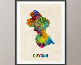 Guyana Watercolor Map, Art Print (1330)