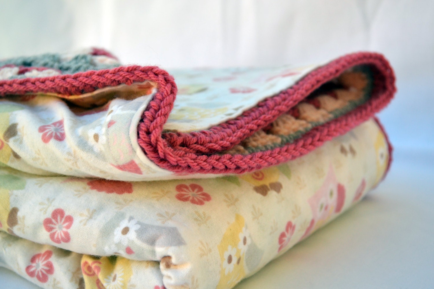 Pink and grey owl baby blanket crochet baby blanket granny