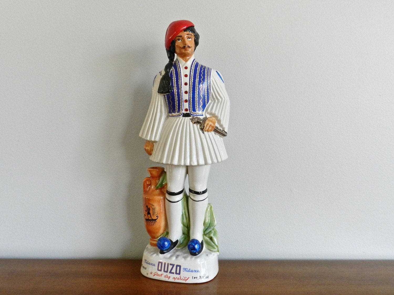 SALE Large Vintage Liquor Decanter Greek Porcelain Figurine