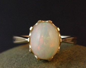 CYBER MONDAY SALE Round Pearl White Opal Ring - Australian Opal Ring ...