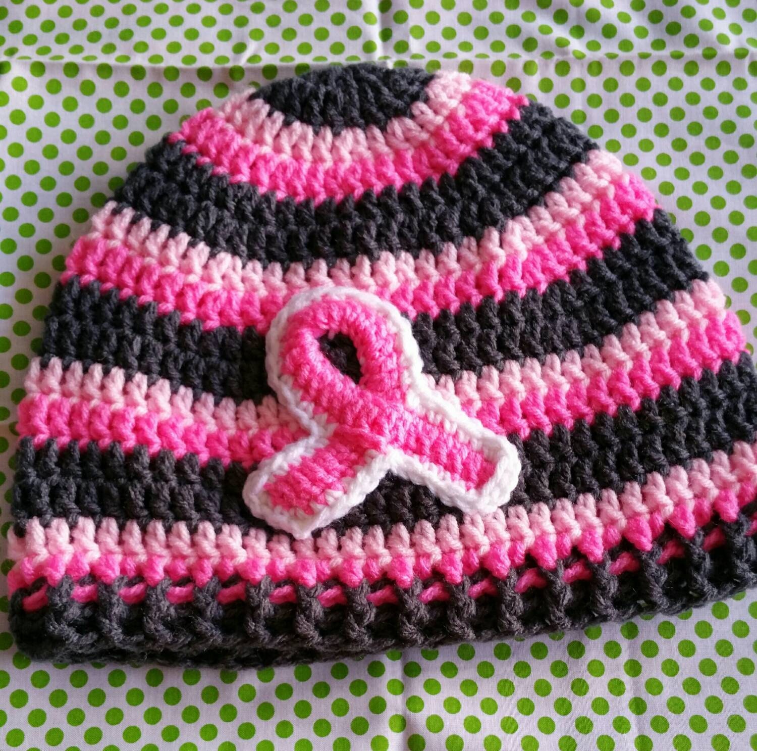 Crochet women's breast cancer awareness beanie