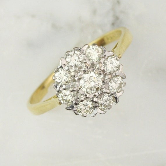 Vintage Diamond Cluster Engagement Ring .66 Carats in 18k