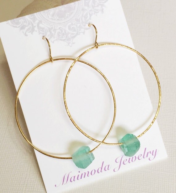 Beach glass earrings aqua beach glass hoop by MaimodaJewelry