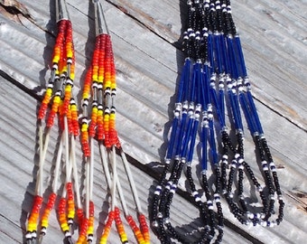 Native American Inspired Design Earrings - "Summer Sunset" with Porcupine Quills, and "Winter Night" with Glass Bugle Beads