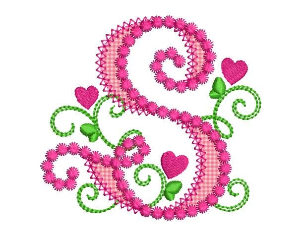 Cute Letter S Alphabet for Lil Princess Hearts Applique