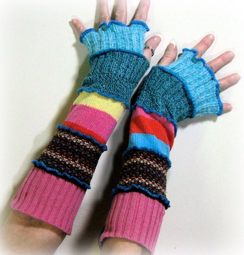 Long Rainbow Arm Warmers Womens Long Arm Warmers Med/Large