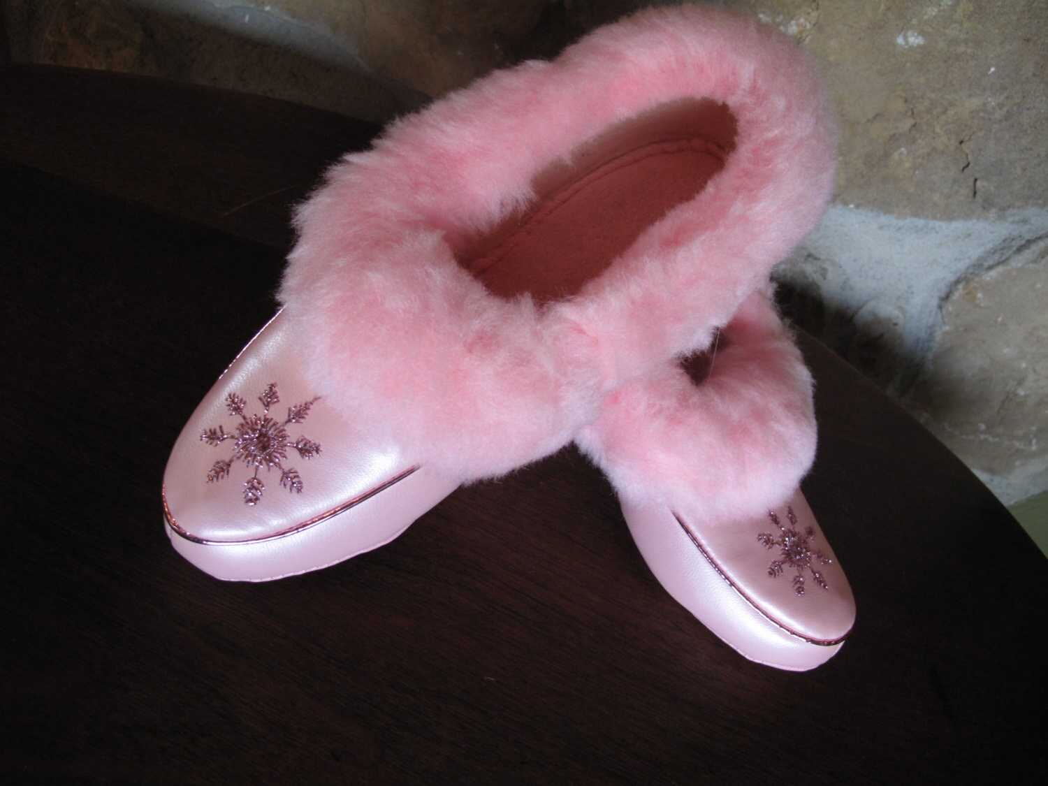 Pink Fuzzy Slippers Size 5 Vinyl Pearlized Boudoir Pearly