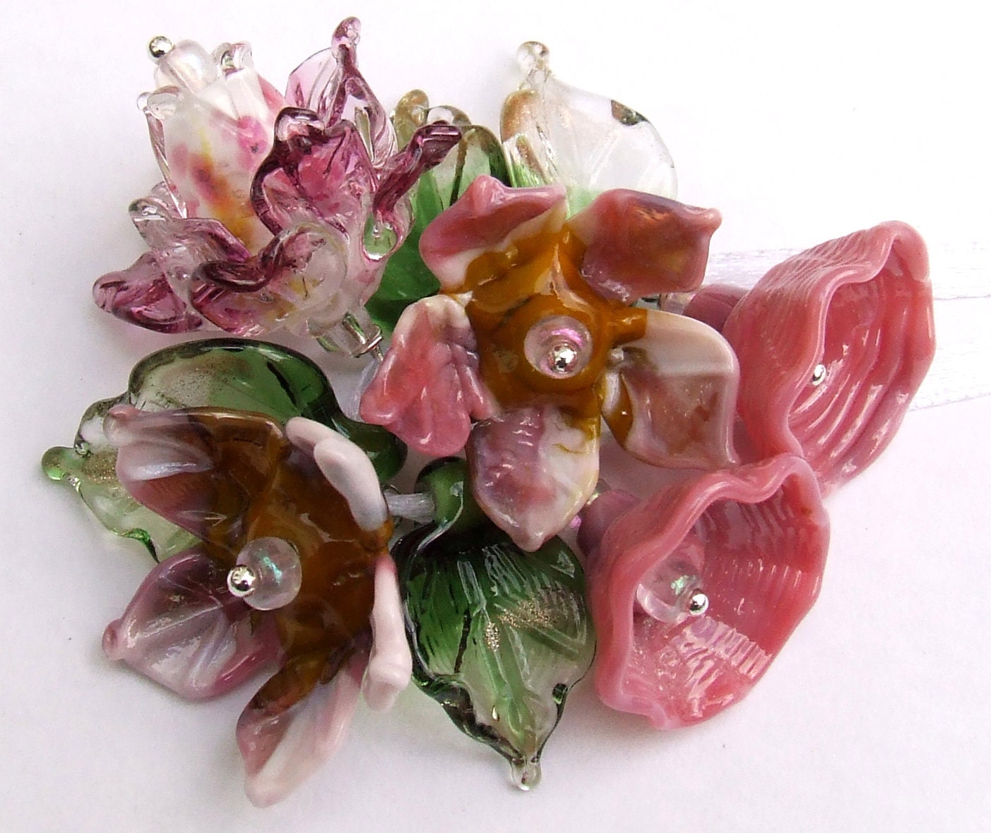 Lampwork Glass Flower Beads for Jewelry Making Romantic Pink
