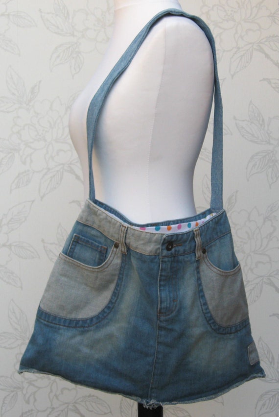 Denim Shoulder Bag, Upcycled Denim Messenger Bag, Large Shoulder Bag ...