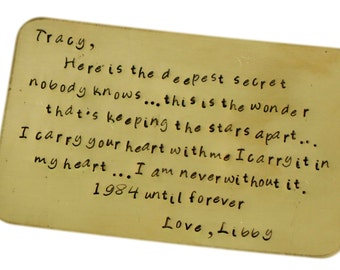 Copper Wallet Insert Keepsake Card - The Deepest Secret - Create Your Own Message - Gift For Him - Gifts Under 50