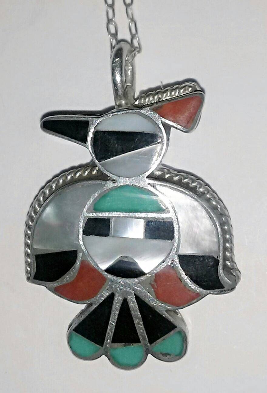 925 Sterling Silver Niiha Inlaid Zuni Thunderbird with Sun
