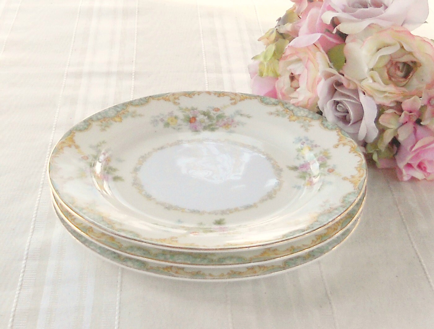 Vintage Noritake Jasmine Salad Plates, Set of 3, Tea Party for 3, Cottage Chic, Wedding