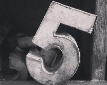Square Black And White Print Of A Vintage Antique Metal Number 5