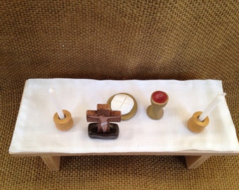 Mini Altar Set With Wood Table and Polymer Clay Pieces Mass READY To SHIP