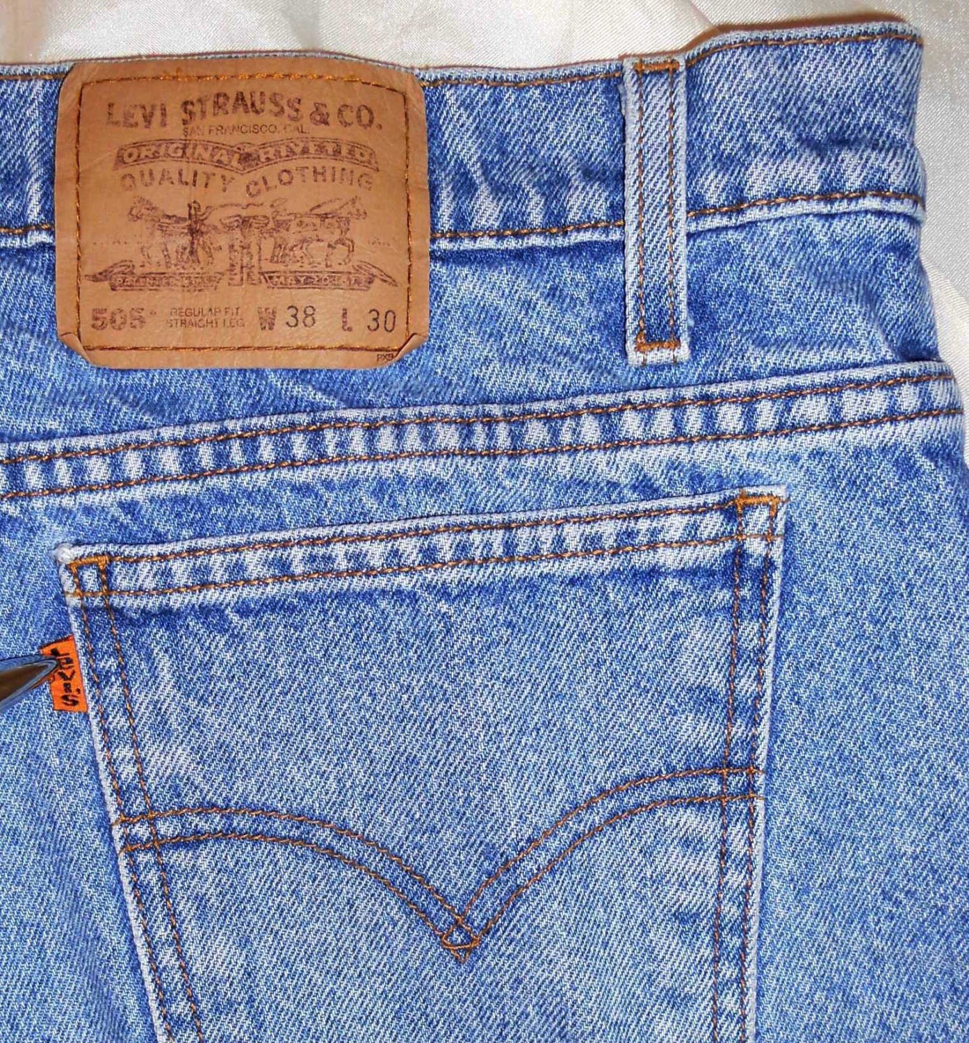 Vintage Classic Orange Tab LEVIS 505 Blue Jeans Regular Fit W
