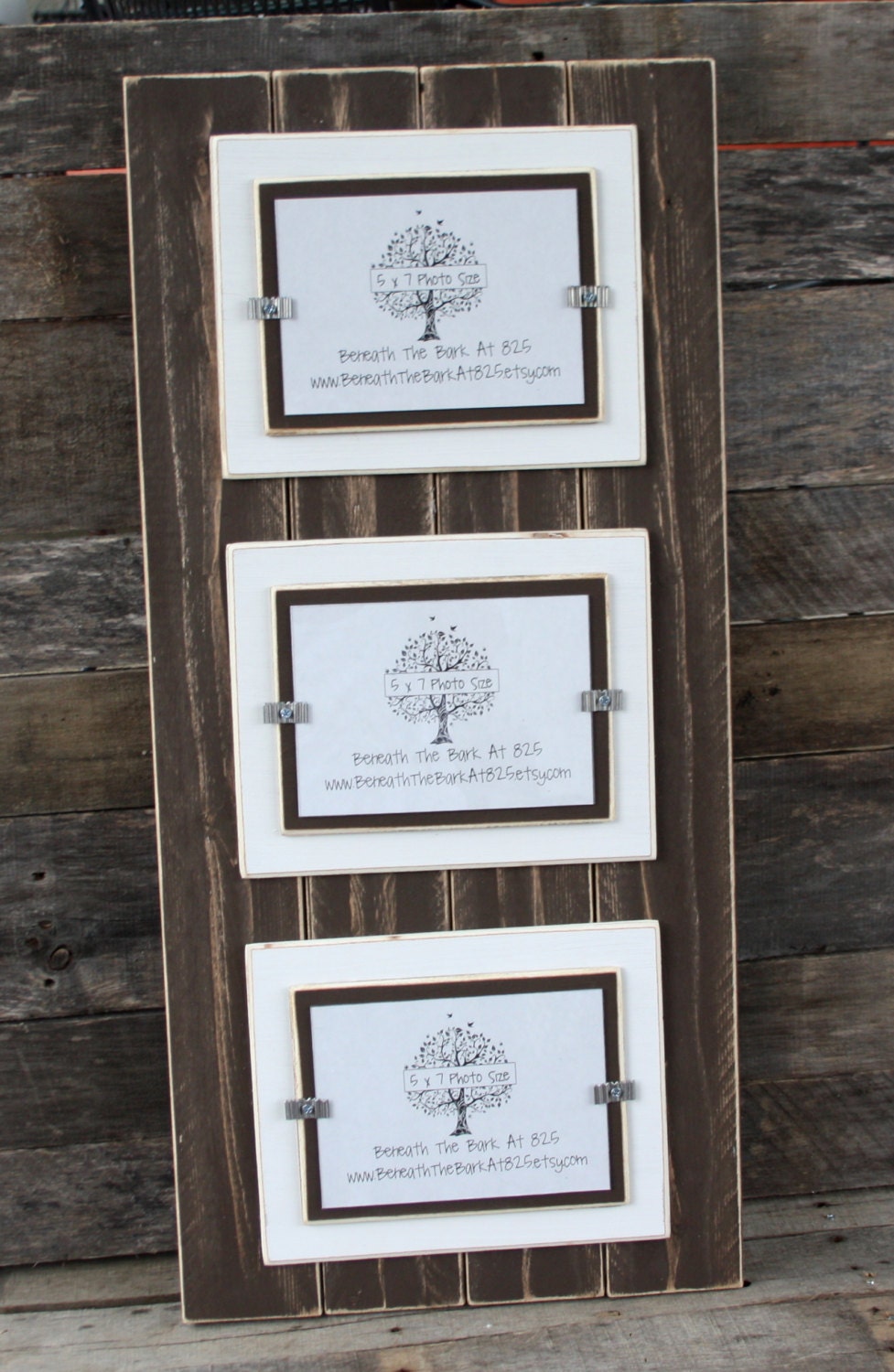 Triple 5x7 Picture Frame Distressed Wood Double Mats