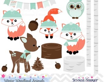INSTANT DOWNLOAD, Winter Woodland Clipart, woodland clip art, for personal use, commercial use, party supply, scrapbooking
