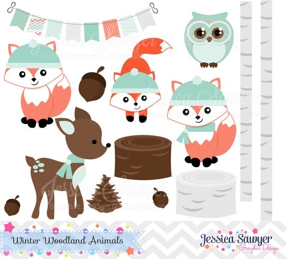 INSTANT DOWNLOAD, Winter Woodland Clipart, woodland clip art, for personal use, commercial use, party supply, scrapbooking Il_570xn