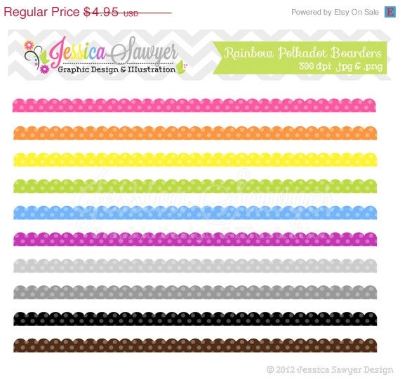 80% OFF - INSTANT DOWNLOAD, whimsical polkadot rainbow scalloped borders, border clip art, clipart, scrapbook edge, commercial use Il_570xn