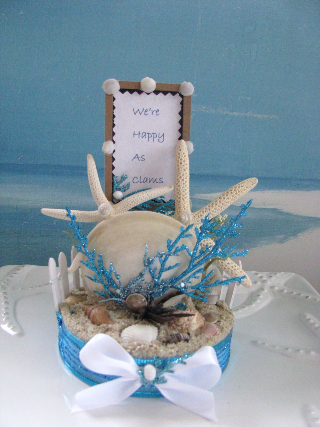 Starfish Clam Seashell Beach Wedding Cake Topper-Coastal