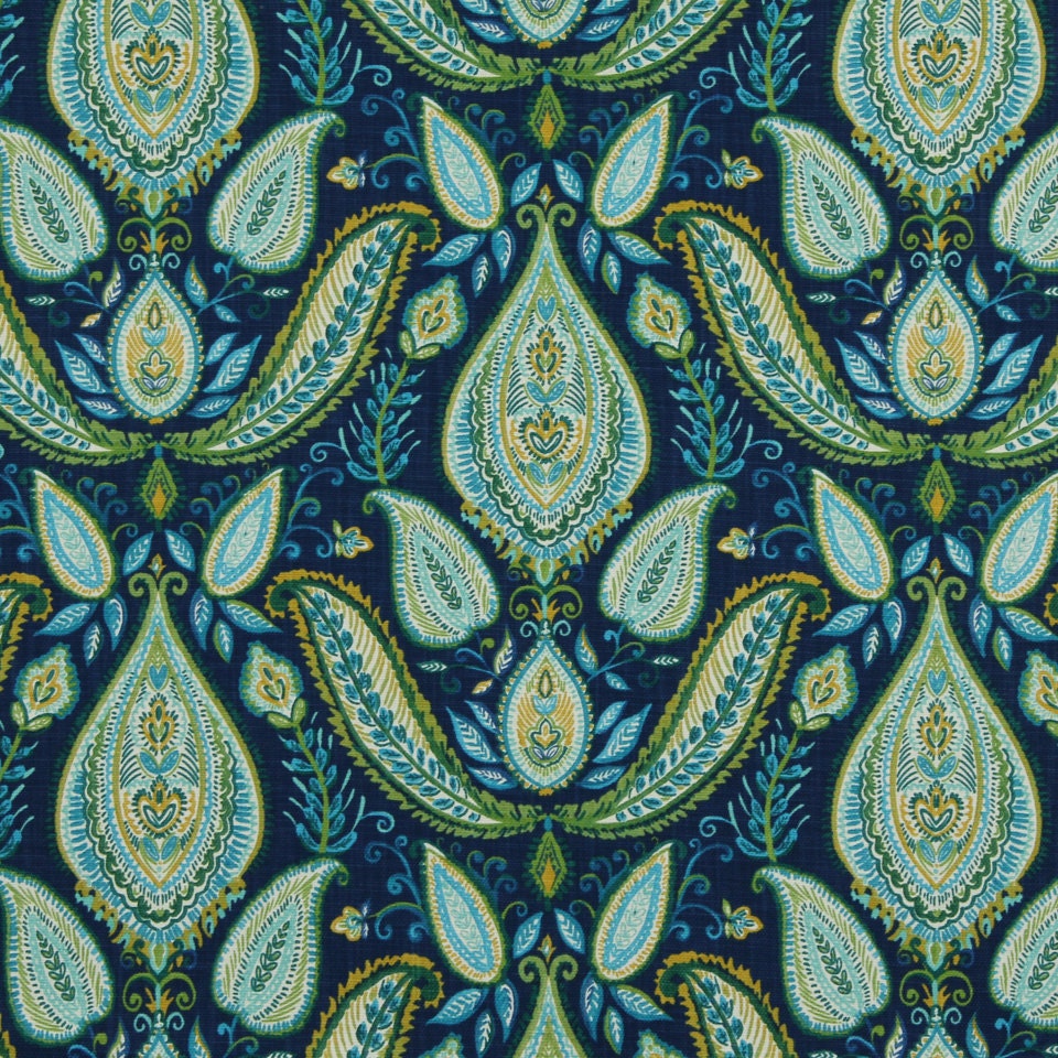 Peacock Blue Paisley Fabric Woven Cotton Upholstery Modern