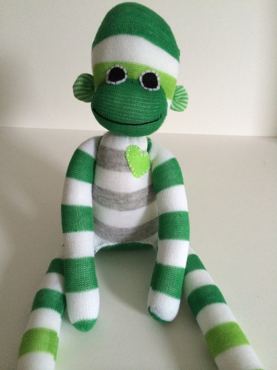 sock monkey 12 green stripes by MushTushy on Etsy