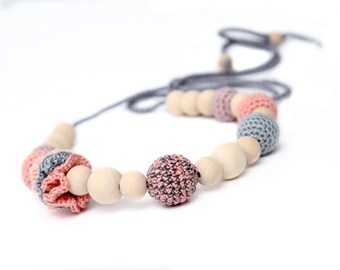 Organic cotton Nursing Necklace all natural lactancia necklace, Breastfeeding beads, Teething toy, Organic Baby Teether