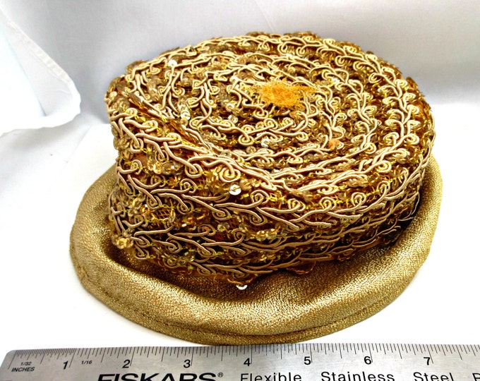 Gold Pillbox Hat - Golden Sequins. - gold stitching design