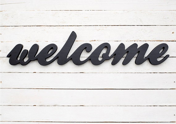 Welcome sign wooden decor script letters custom colors