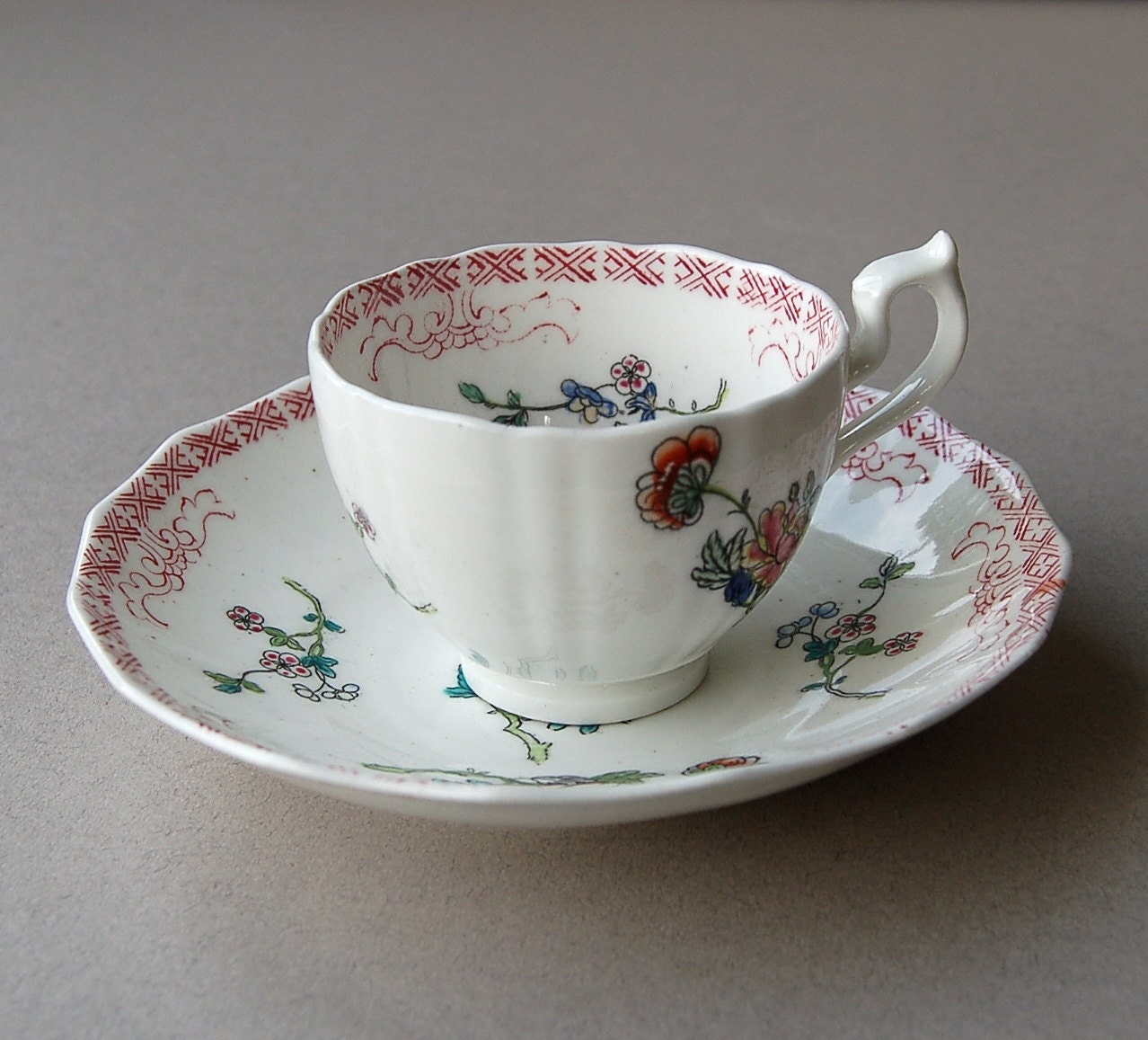 RESERVED Victorian floral tea cup and saucer Pink and white