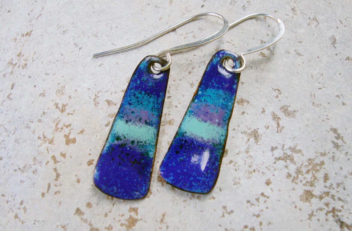 Shades of Blue. Enamel Fused Glass Earrings. by roobii on Etsy